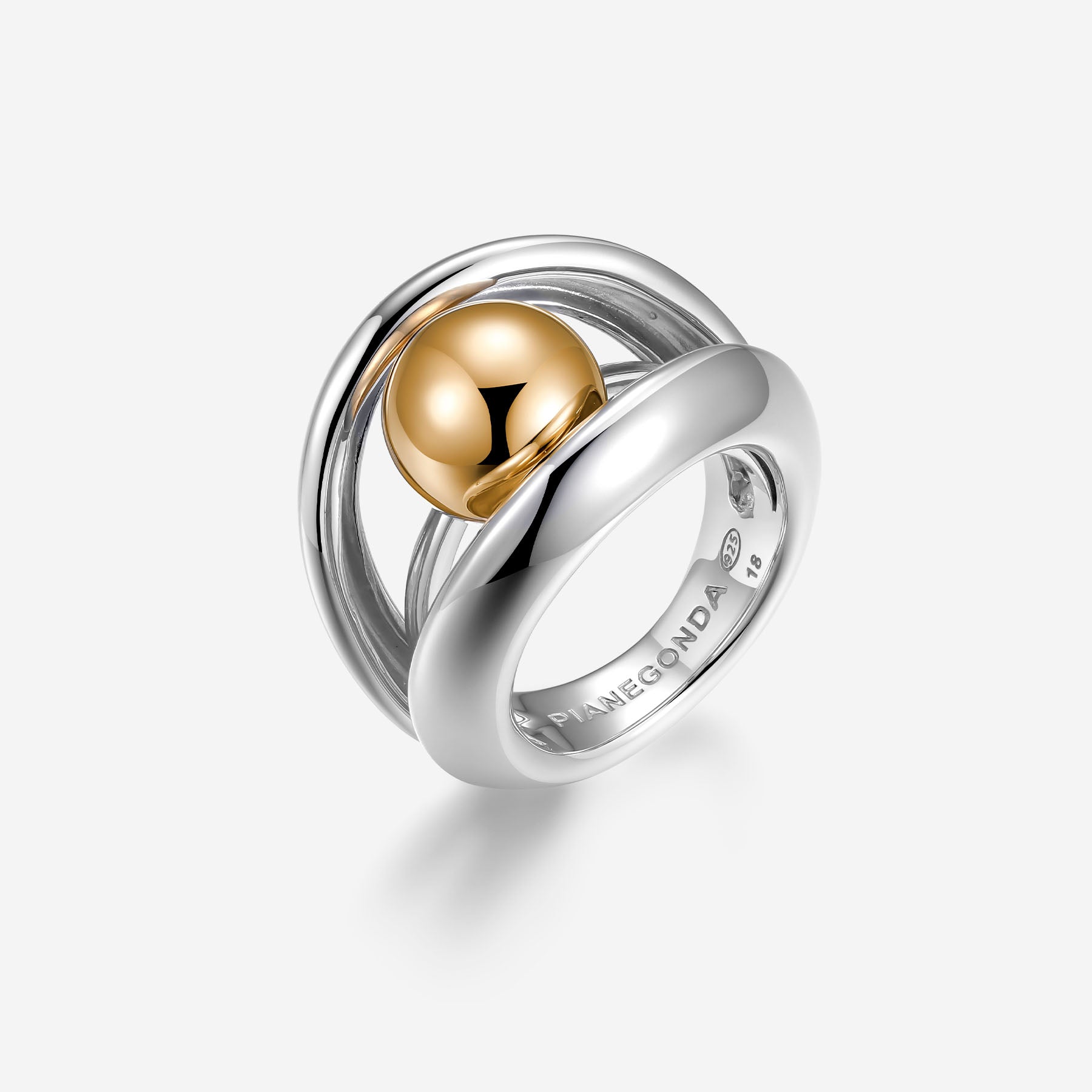 Pianegonda Double band ring - TECUM - 925‰ Sterling silver, 18 kt Gold
