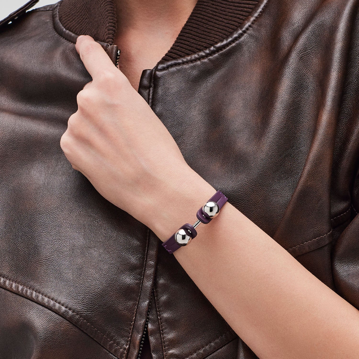 Pianegonda Plum violet leather bracelet - View 2