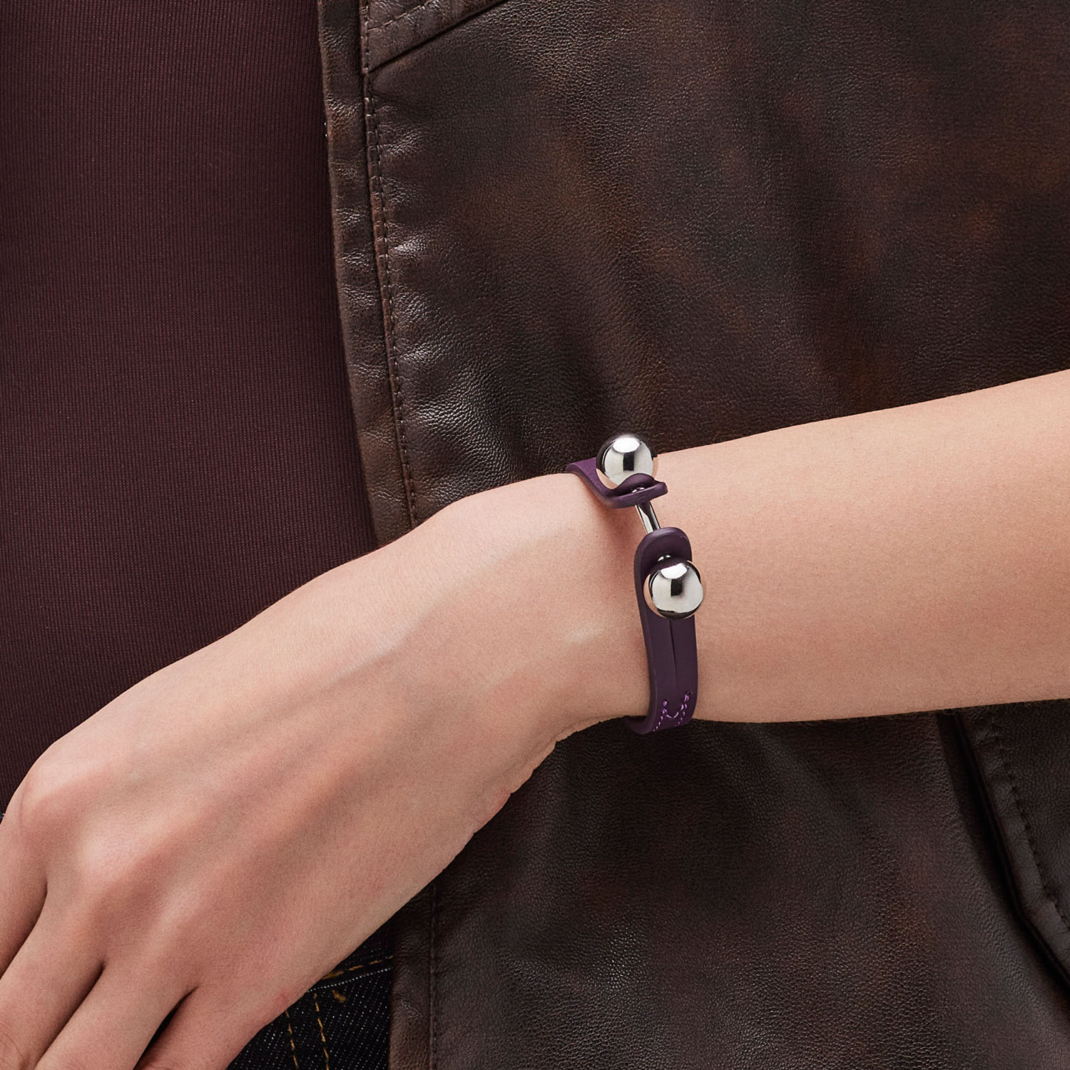 Pianegonda Plum violet leather bracelet - View 3